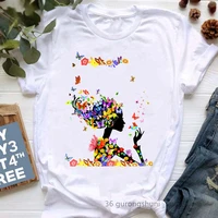rainbow butterfly flowers girl tshirt womens clothing funny white t shirt femme cool hipster t shirt female dropshipping