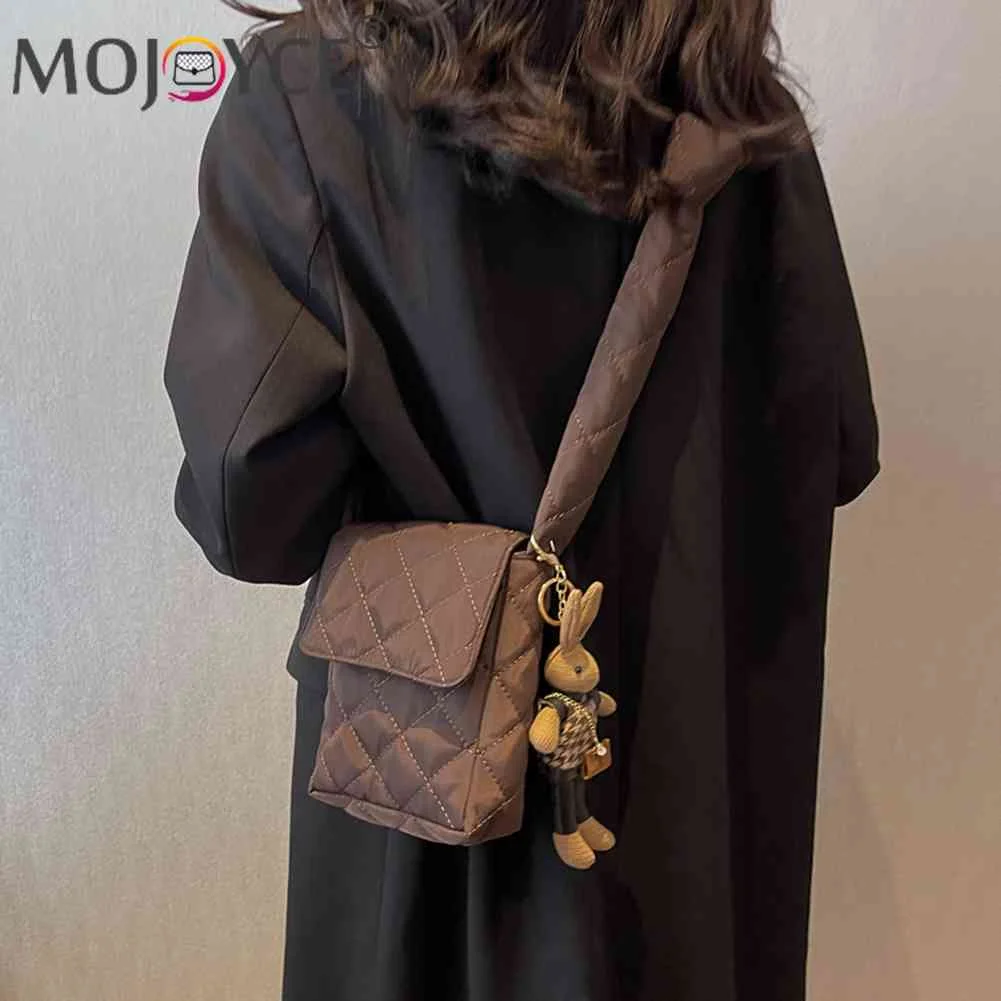 

Flap Mobile Phone Bag with Rabbit Toys Rhombic Lattice Women Crossbody Bags Cotton Casual Soft Portable for Weekend Vacation