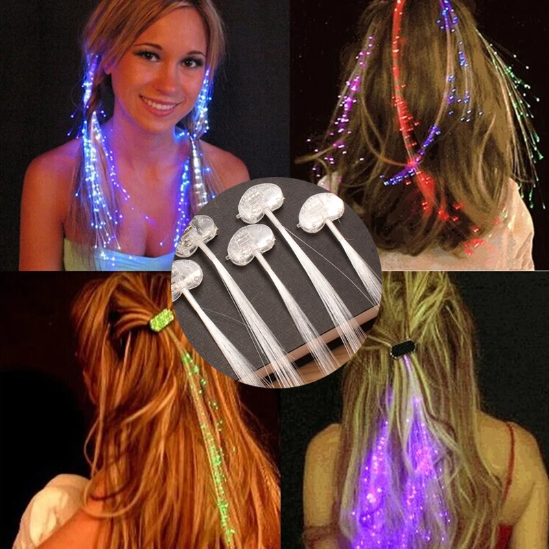 

D2 20Pcs LED Party White Light Up Fiber Optic Hair Barrettes Hairpin Silk Flash Braids Wedding Birthday Gift Bar Christmas Bar