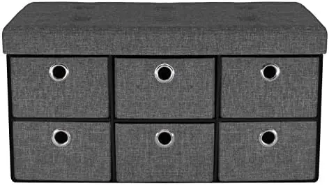 

Bench Chest with Drawers \u2013 Collapsible Folding Bench Ottoman Includes Cover \u2013 Perfect for Entryway, Bedroom Bench, Cub