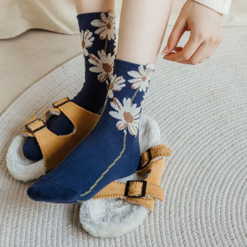 5 Pair Print Keep Warm Socks Women Windproof Cycling Wool Socks  Fashion Long Winter Floor Socks Woman Thick Cute Calzini Donna