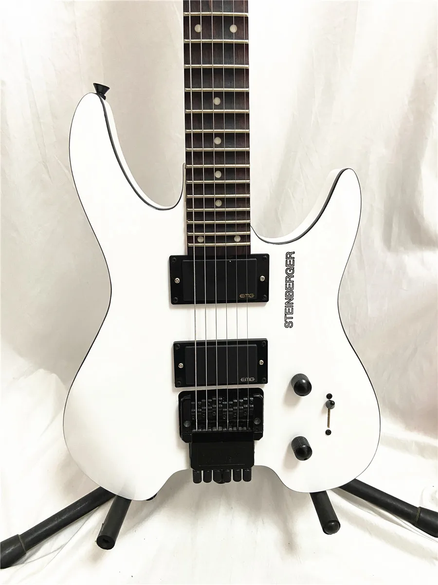 Высококачественная электрическая гитара с белым ярким светом без головы, закрытый активный пикап, бесплатная доставка