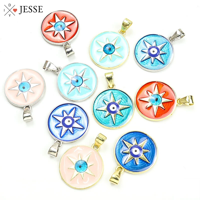 

5pcs/Lot Star Evil Eyes Enamel Charms Turkish Lucky Eyes Round Pendants DIY Making Amulet Keychains Necklace Jewelry Accessories