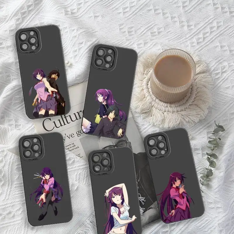 

Monogatari anime Phone Case For iPhone 13 12 11 Pro MAX Mini X XS XR 7 8 Plus Camera Lens Liquid Silicone