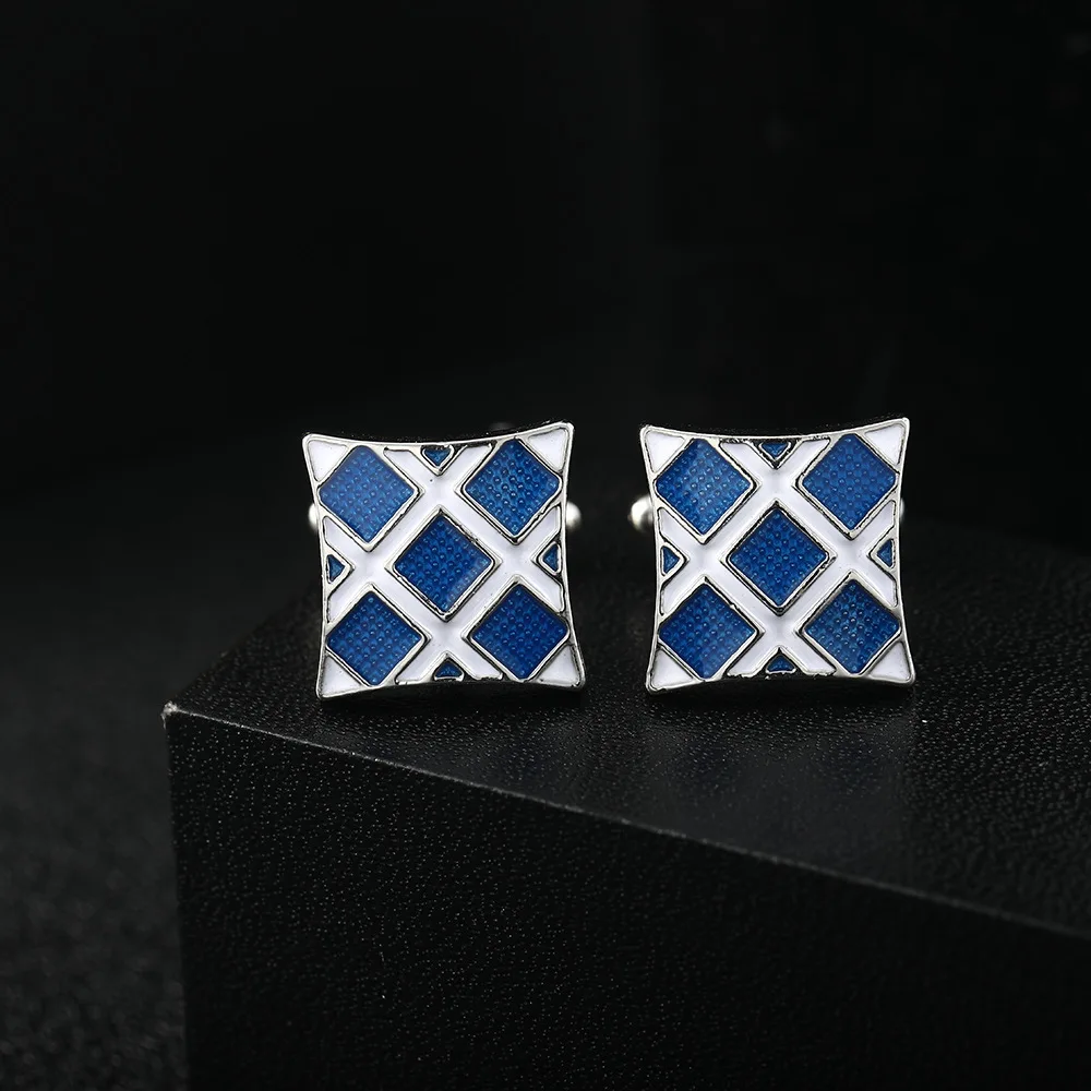 Мужские эмалированные запонки с кристаллами винтажный узор синий цвет новый