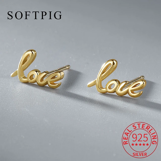 

Женские серьги-гвоздики из серебра 925 пробы с надписью LOVE