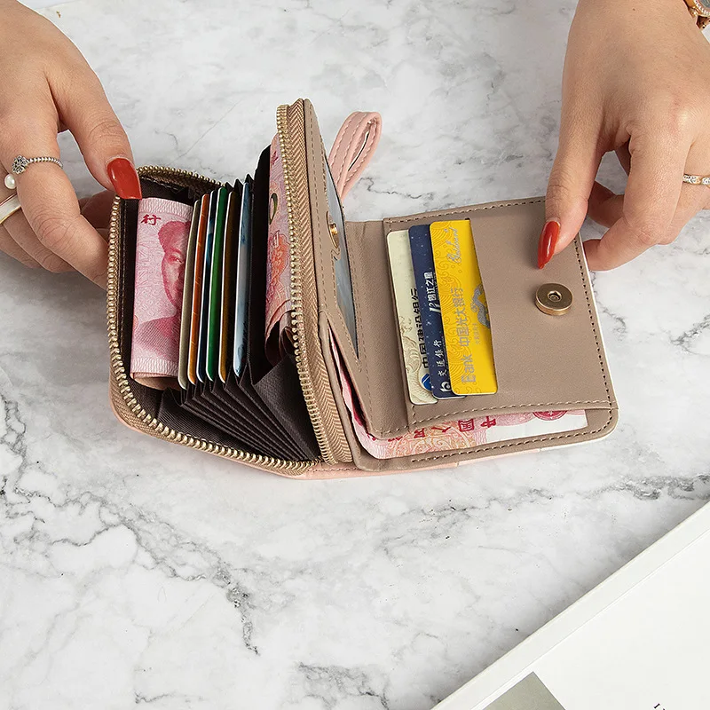 New Leather Wallet Women's Short Hipster Stitching Zipper Coin Purse Multi-card Large Capacity Colorful Ladies Clutch Money Bags