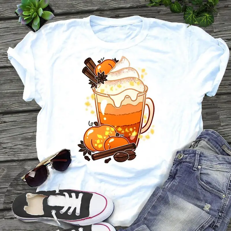 

Women Graphic Fashion Trend Pumpkin Fall Autumn Halloween Thanksgiving Cartoon Print Wear Vacation Tops Tees Tshirt T-Shirt