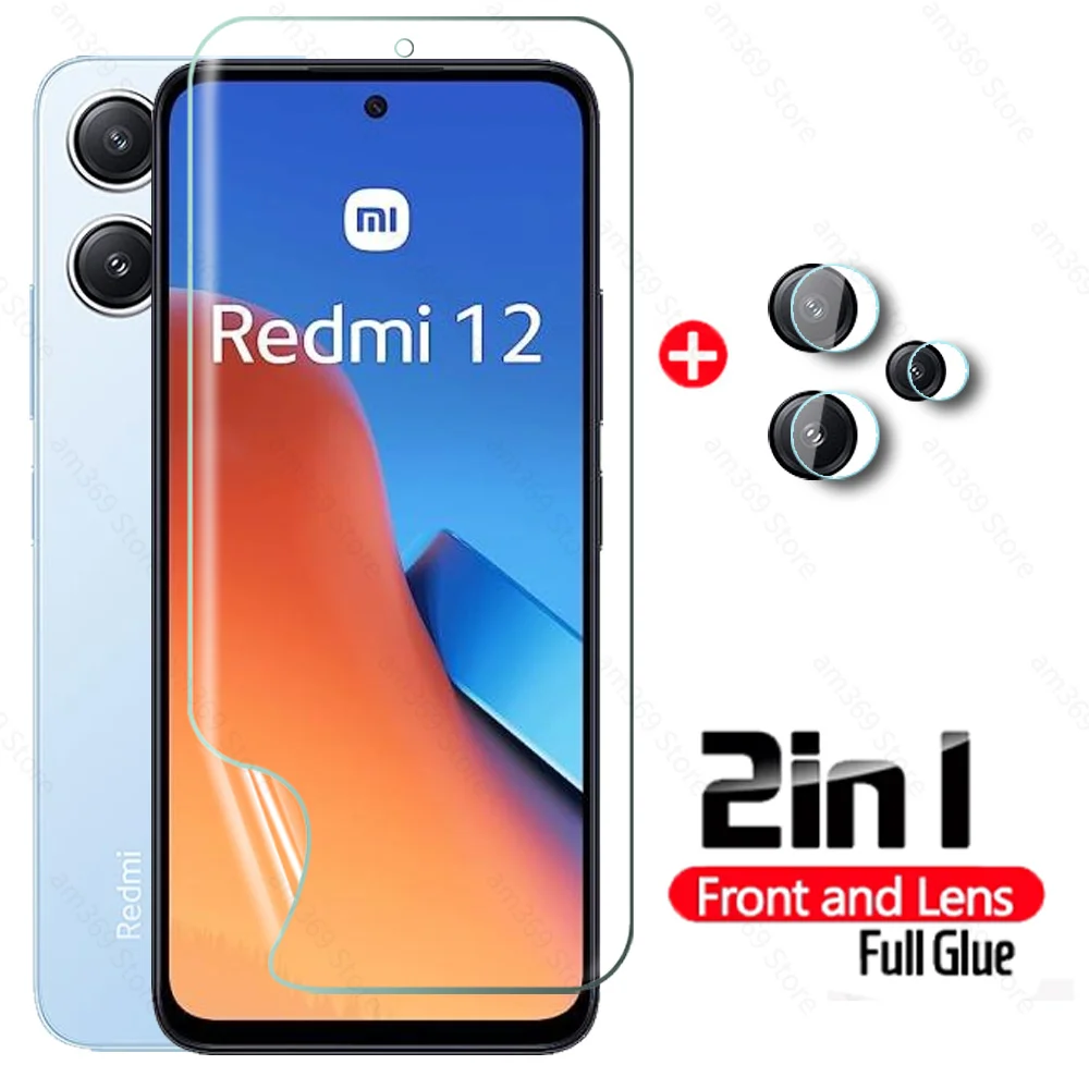 

Гидрогелевая пленка 2 в 1 для Xiaomi Redmi 12, 4G, защита экрана Redmy 12, Redmi12, 23053RN02A, 6,79 дюйма, 2023, стекло для объектива камеры