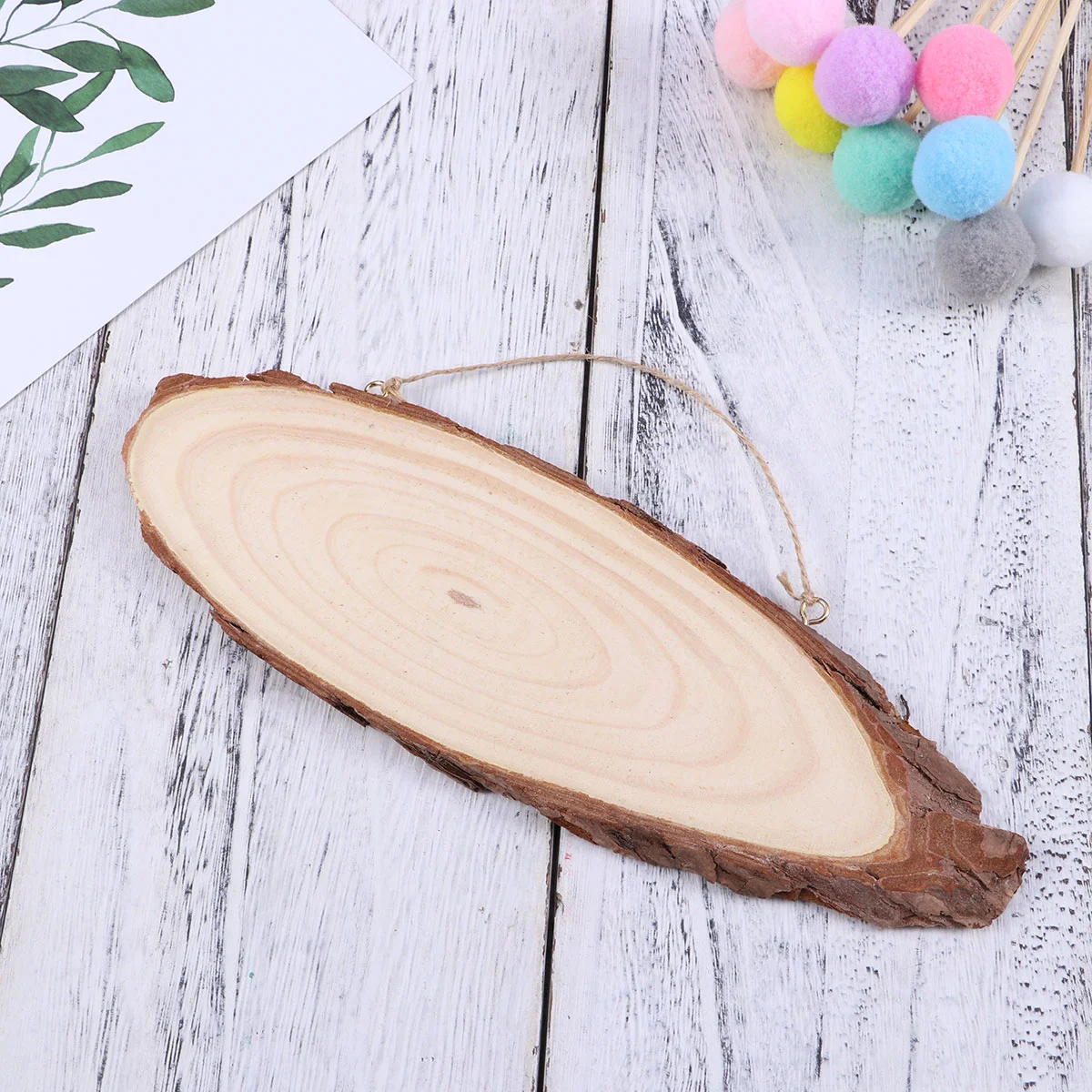 

22x7cm Oval Blank Wooden Disc Tree Log Slice Plaques with 2 Hooks and Rope for DIY Decoration Crafts Projects