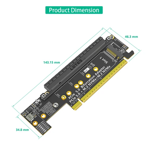 IRhasta Адаптер PCIE5.0 для двух NVMe + PCIE X16