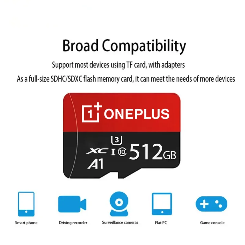 Фото Карта памяти OnePlus 2TB High-Speed V30 A2 SD 512GB 256GB 128GB 1TB Micro TF SD с адаптером для смартфонов/планшетов/ПК, универсальная №5