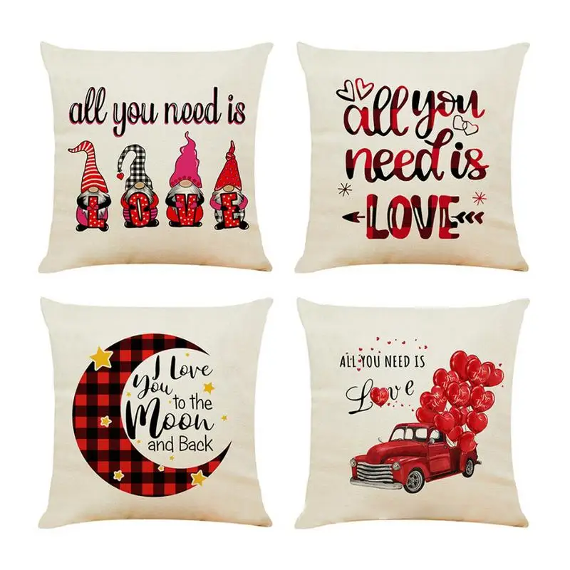 

Valentines Day Pillow Covers 18x18 Set Of 4 Pillowcases Plaid Decorations Home Throw Pillow Covers For Home Car Office Coffee