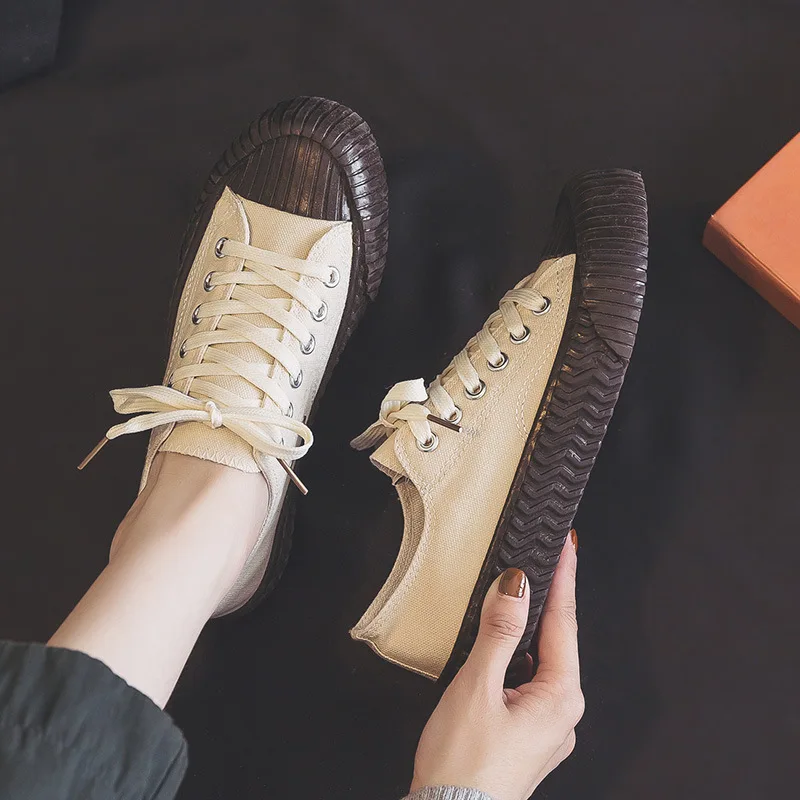 

Korean Canvas Shoes Women's Caramel Biscuits Students Wild Harajuku Style Retro Shoes Durable Non-slip Sneakers