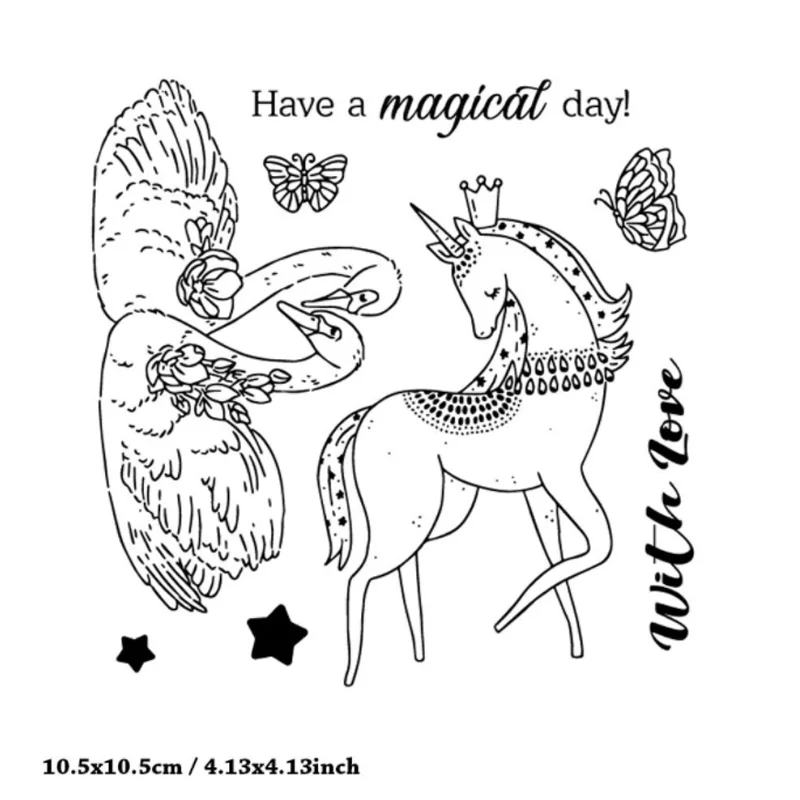 

Unicorn Swan Valentine's Day Stamps Rubber Transparent Silicone Seal DIY Hand Account Scrapbook Journal Decora Crafts Stencils