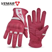 vemar women leather motorcycle gloves retro summer moto gloves touch screen motorbike riding gloves full finger pink black