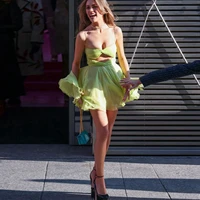 light yellow fashion sexy womens dress spaghetti strap tulle mini dress celebrity dress photography custom made prom dress