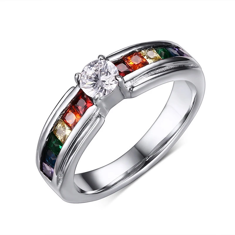 

Ecomhunt Dropshipping Fashion 316L Stainless Steel Enamel Rainbow LGBT Pride Ring Lesbian Gay Wedding Engagement Ring for Gifts