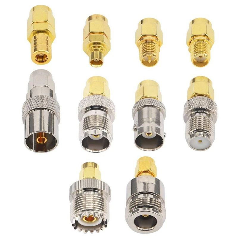 

10 Type Set SMA Adapter Kits SMA Male to N/F/BNC/UHF/MCX/SMB/TV/TNC Female Straight Nickel Gold Plated Test Converter