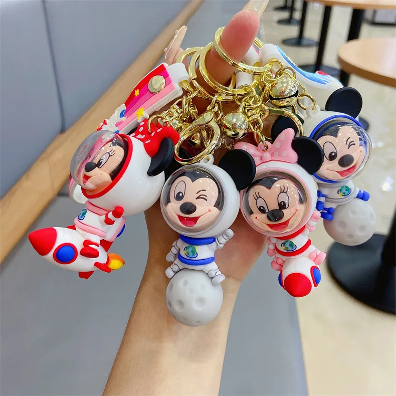 

Disney Astronaut Mickey Minnie Mouse Keychain Lovely Couple Bag Pendant Small Jewelry Silicone Key Chain Bag Charm Accessories