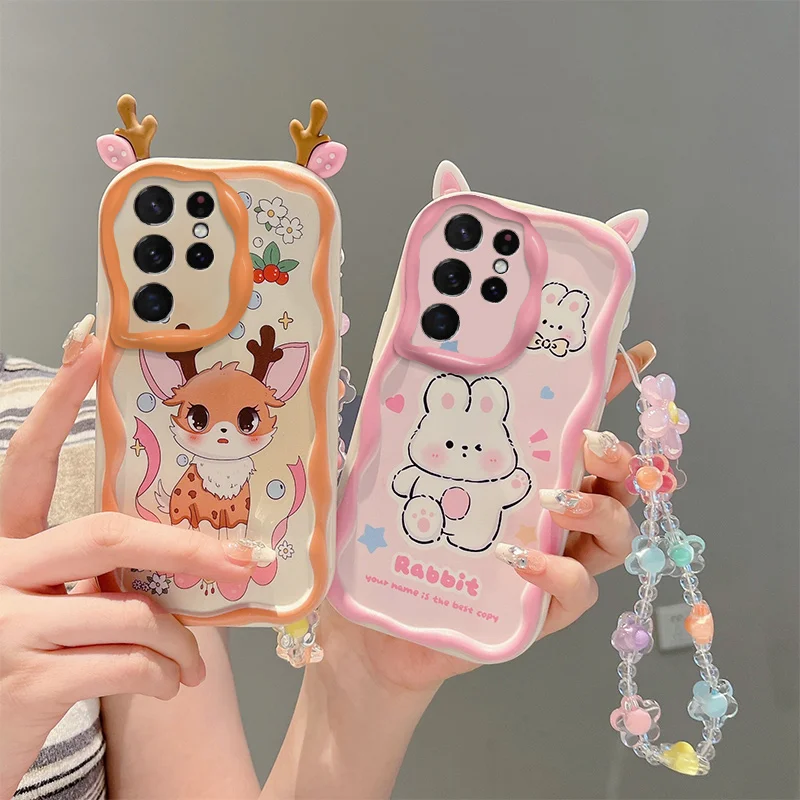 

Luxury Doll Cartoon Soft Silicon Cute Sika Deer Frog Dust Bunny Rabbit Phone Case On For Samsung Galaxy S21 21 Ultra Back Cover