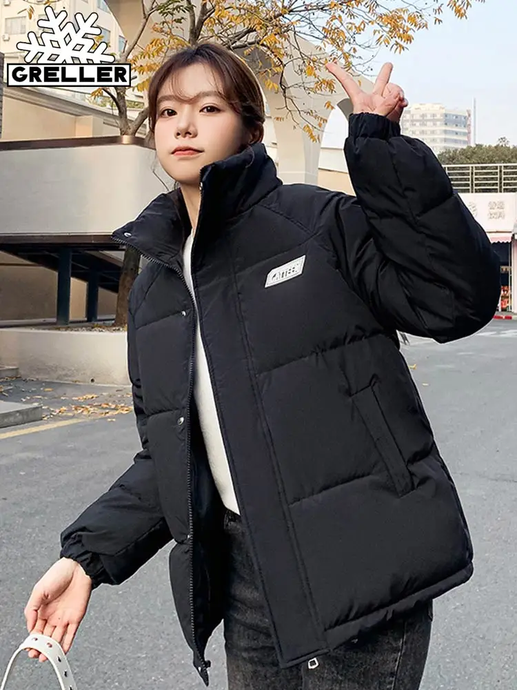 GRELLER  2022 Cotton Padded Jacket New Stand Collar Down Winter Jacket Women Thick Warm Parkas Female Winter Coat Outerwear