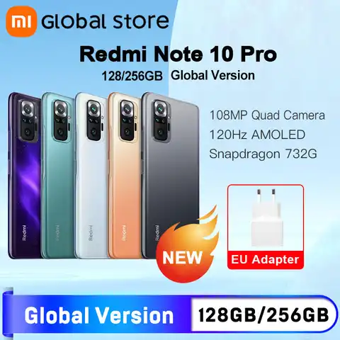 Глобальная версия Смартфон Xiaomi Redmi Note 10 Pro 128 ГБ/256 ГБ 108MP камера Snapdragon 732G 120 Гц AMOLED дисплей