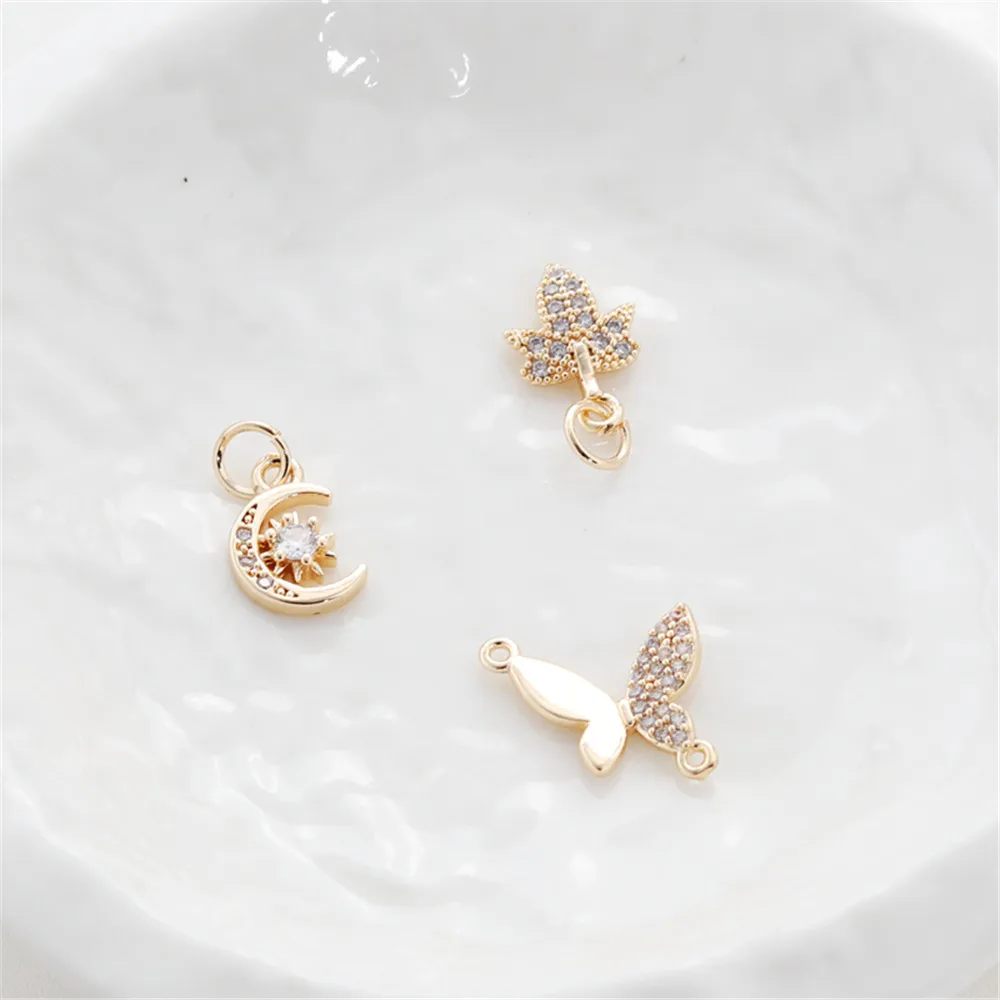 

14k gold color retaining inlaid zircon half butterfly maple leaf moon pendant diy bracelet necklace accessories pendant