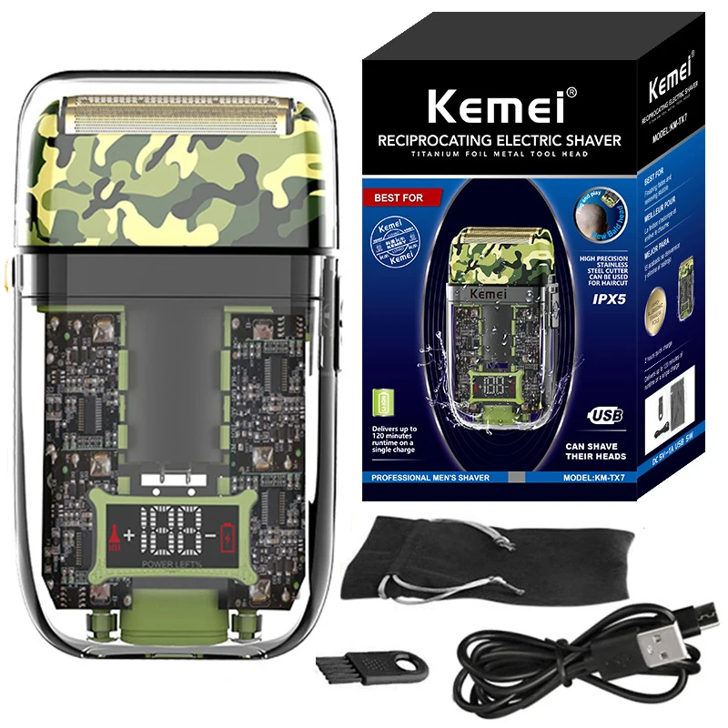 Beard Stubble Razor Bald Shaving Machine Powerful Transparent Camouflage Green Body Trimmer