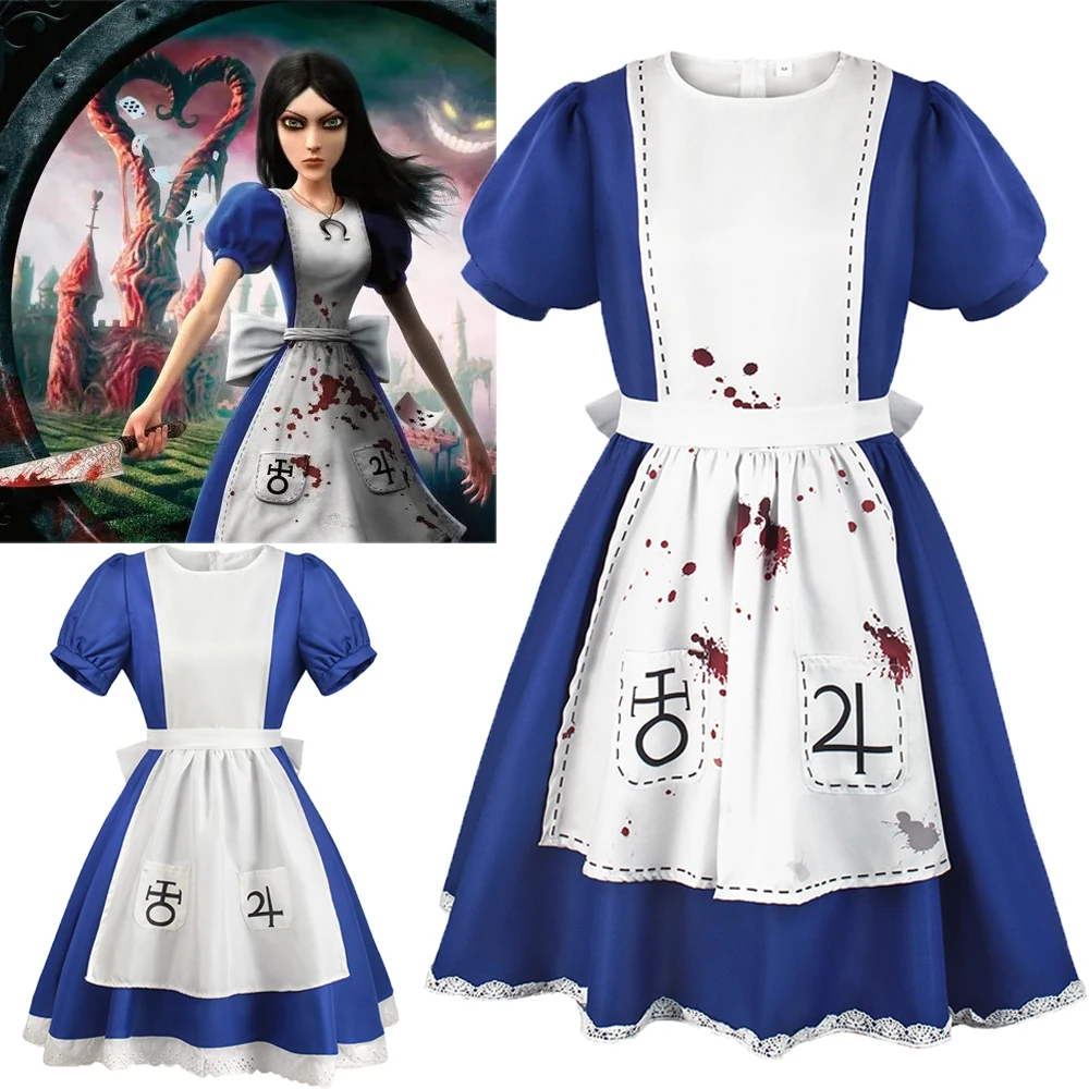 

Game Alice: Madness Returns Cosplay Costume Adult Women Dress Girl Lolita Maid Skull Skeleton Uniform Bowtie Suit Halloween Part