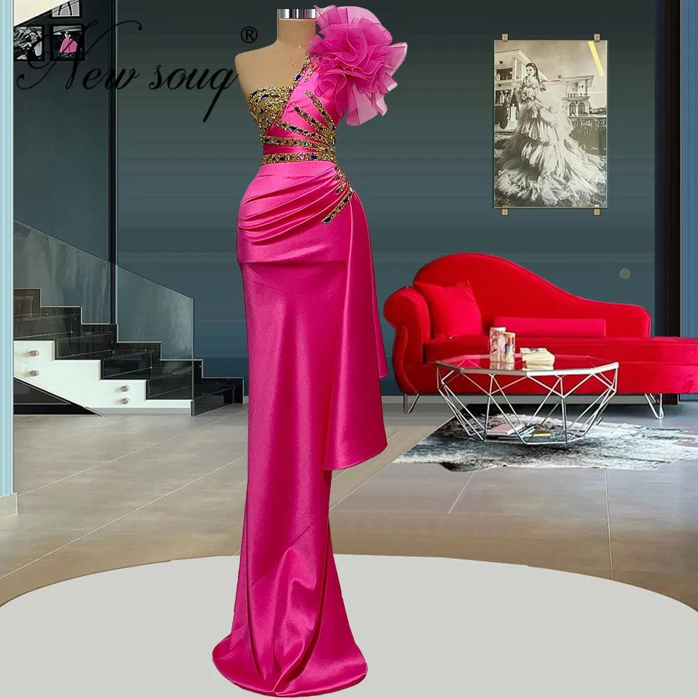 

Beaded One Shoulder Prom Dresses 2022 Robes De Soiree Dubai Couture Formal Mermaid Evening Wear Party Dress Arabic Women Dress