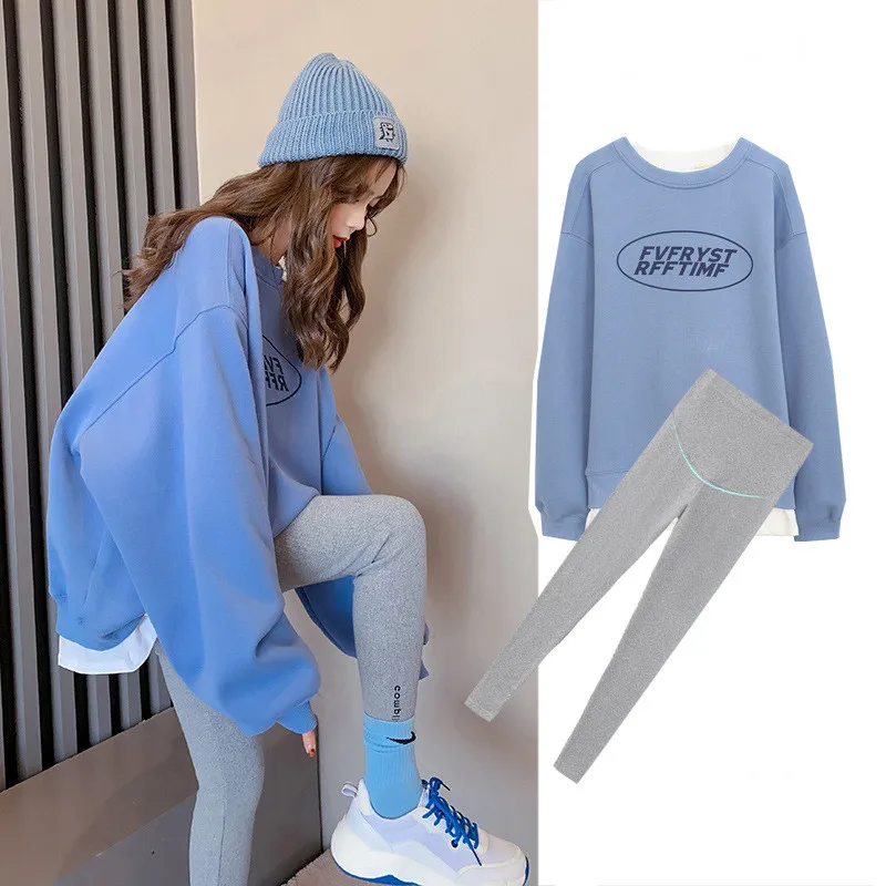 2 Pieces Outfit Spring Autumn Maternity Crew Neck Sweater Clothing New Fashion Clothes Pregnant Women Pullover Shirt And Pants