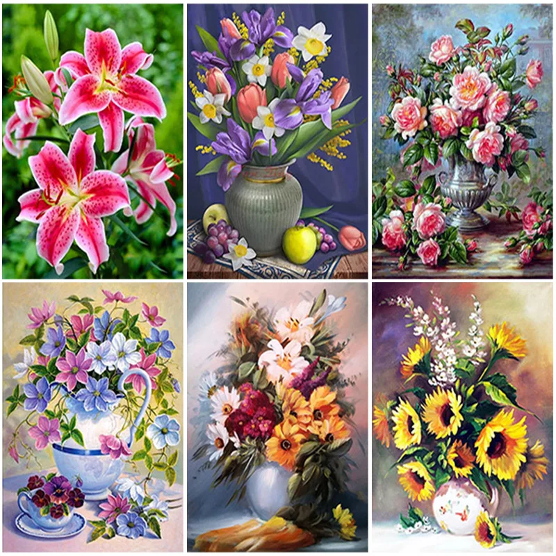 

50X70CM DIY 5D Diamond Painting Full Round Drill Mosaic Vase Flowers Diamont Embroidery Cross Stitch Home Decor Manual Art Gift