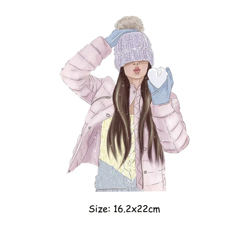 

16.2x22cm Fashion Christmas Girl Iron On Patches For DIY Heat Transfer Clothes T-Shirt Thermal Stickers Decoration Printing