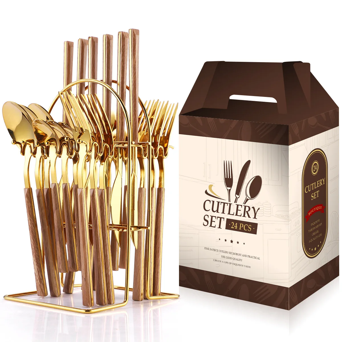 

24 шерстяная позолоченная Корона, столовая посуда, комплект, подвесной нож и вилка из нержавеющей стали, ложка, подарочная коробка