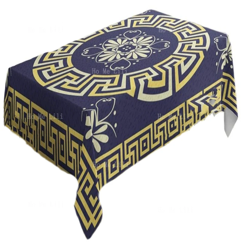 

Greek Themed Meander Spring Inspired Retro Entangled Maze Paisley Pattern With Flowers And Leaves Tablecloth Decorative