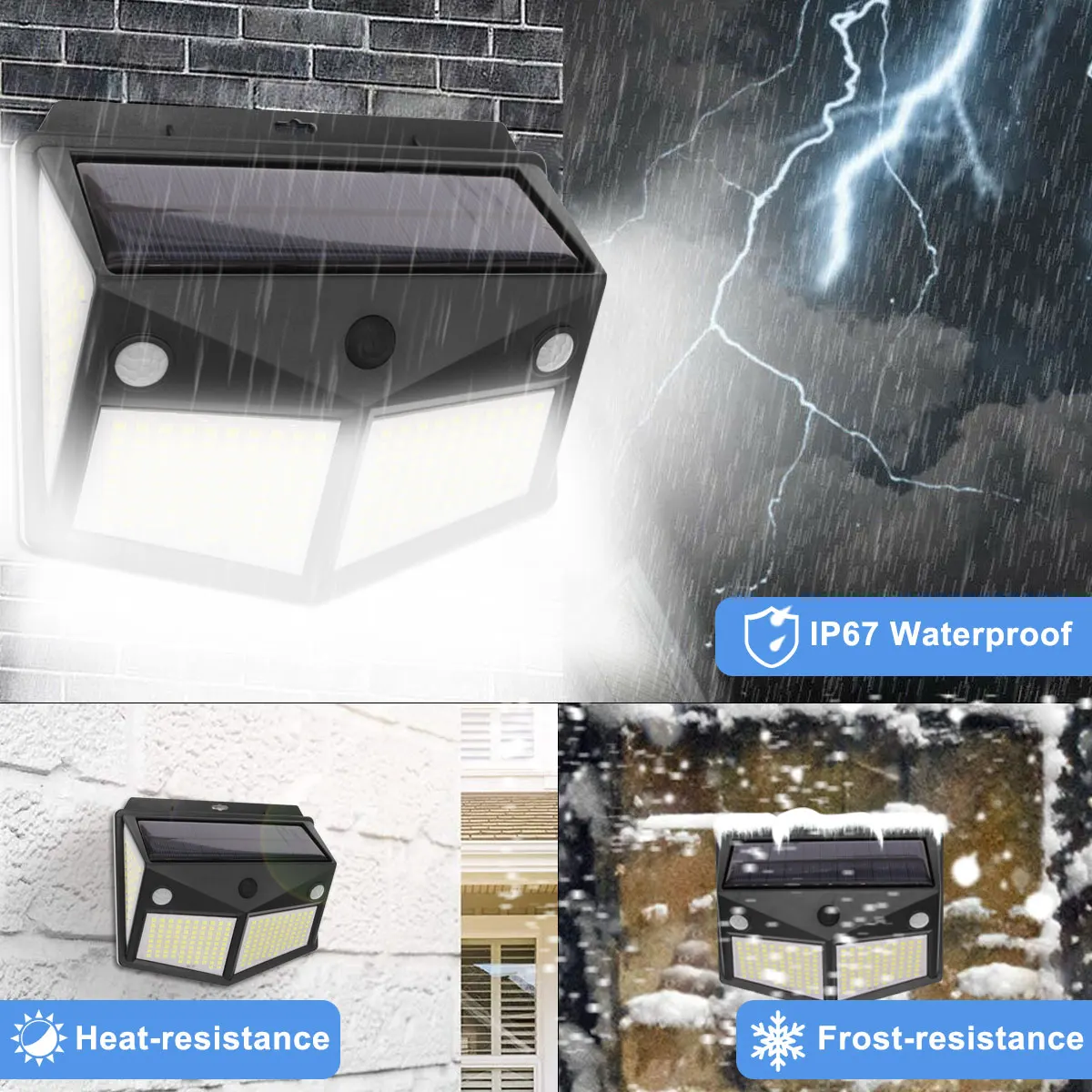 Уличная Светодиодная лампа на солнечной батарее 3 режима с внешним датчиком