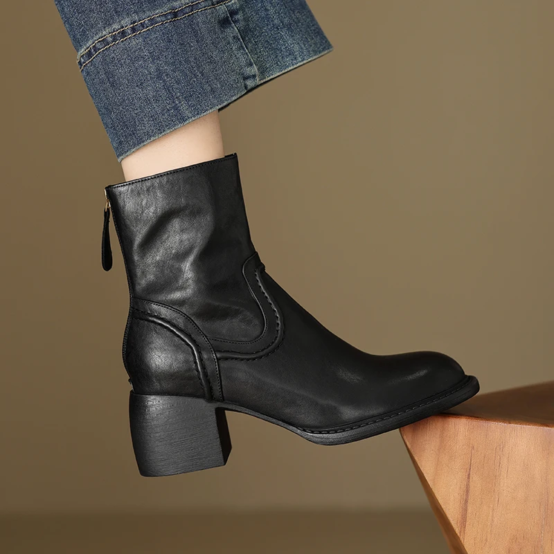 Женские ботильоны в стиле ретро осенне-зимняя женская теплая обувь из воловьей