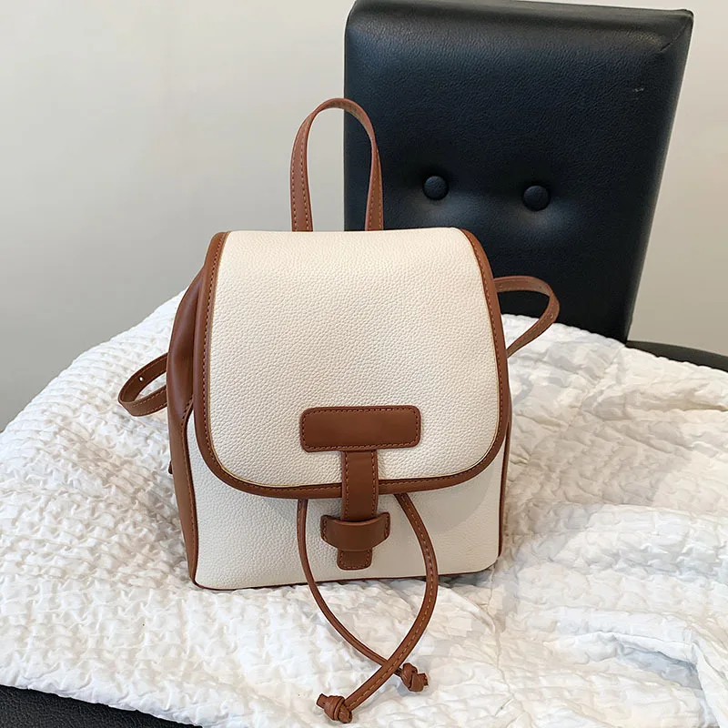 Korean Style Fashion Backpacks for Women Solid Color PU Softback Arcuate Shoulder Strap Bags Lady Simple Casual Shoulder Bag