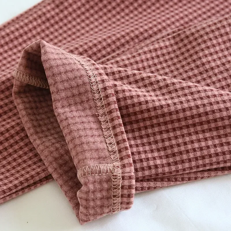 

Штаны пижамы 100% хлопок осень креп девушки японский большой новый зимний женский размер тонкие свободные маленькие клетчатые домашние брюки