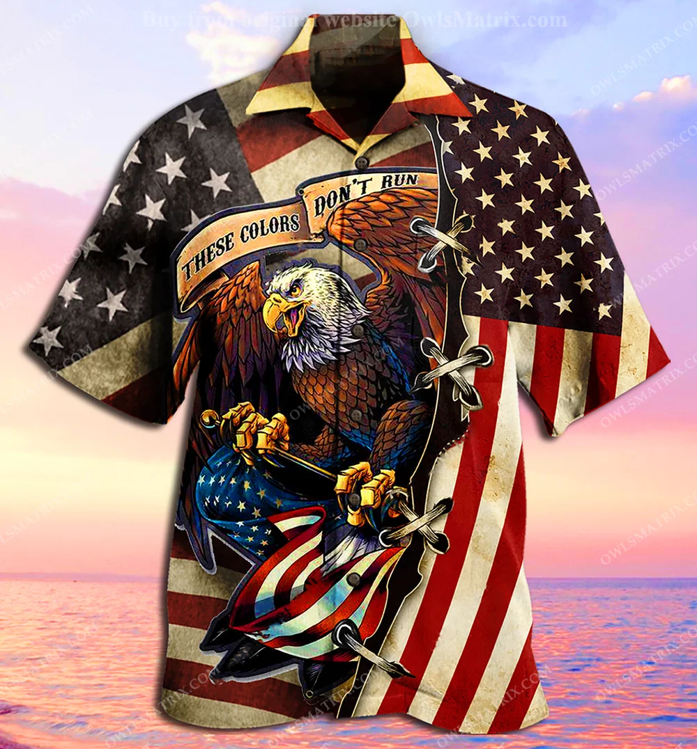 

2022 Men's Hawaiian Shirts Eagle American Flag 3d Print Summer Casual Beach Party Shirts Large Size Loose Cuban Collar Shirts