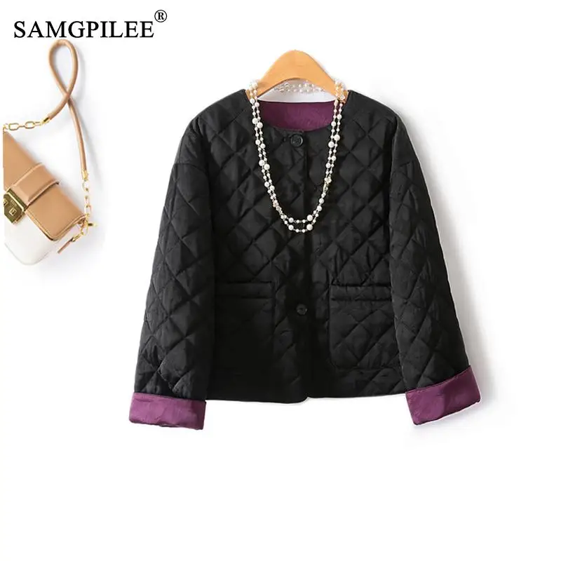 2024 зимние двусторонние модные однобортные стеганые куртки с ромбовидной сеткой