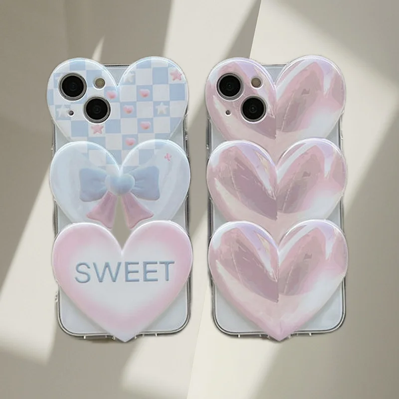 

Three-dimensional loving heart advanced sense oil painting powder all-inclusive phone case For iphone14promax 13 12 11 series