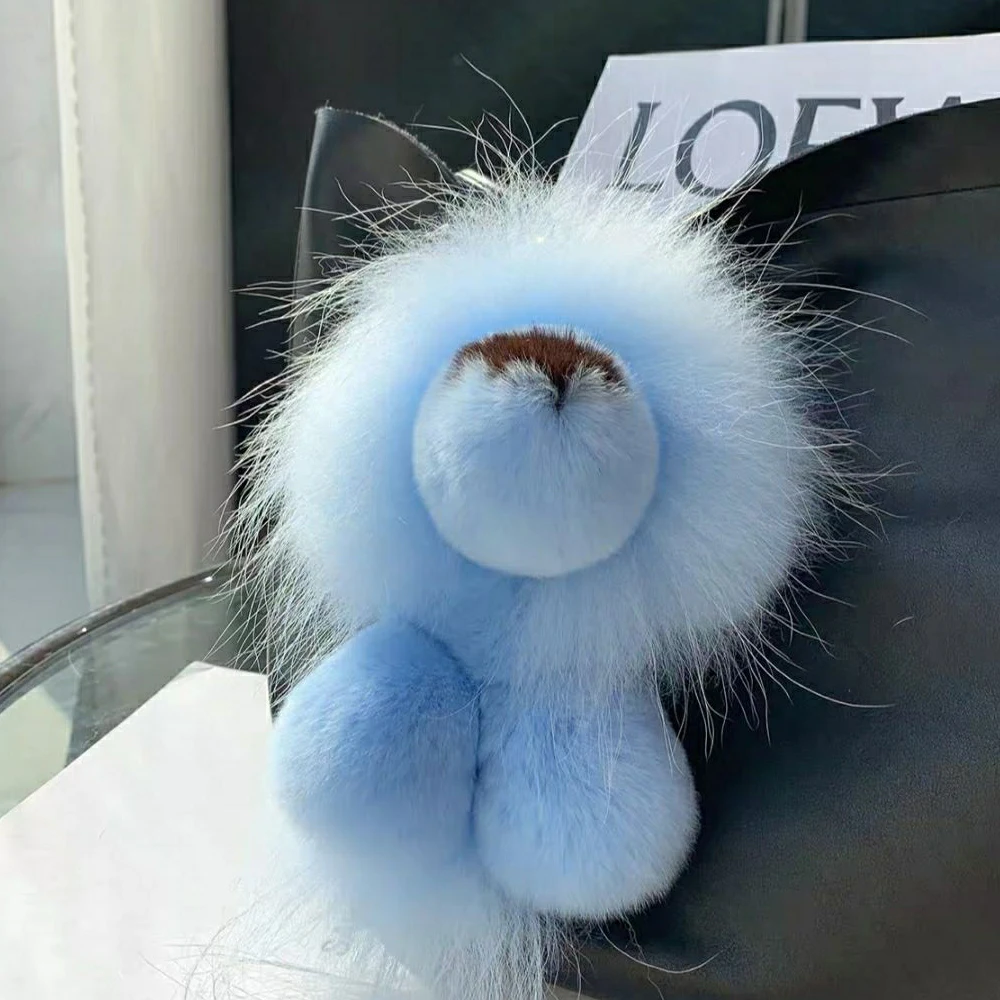 Роскошный брелок с подвеской из натурального меха кролика рекс и льва плюшевая