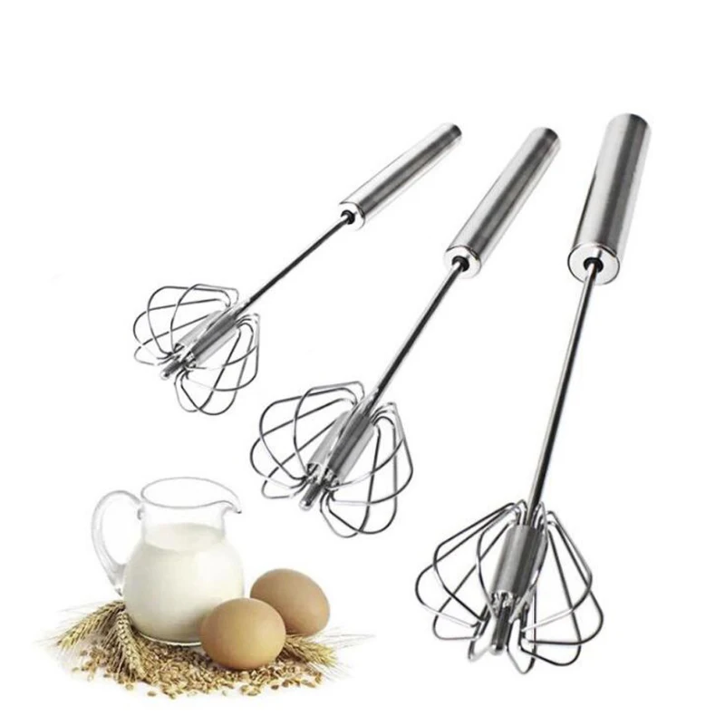 

Self Turning Egg Stirrer Semi-automatic Egg Beater 304 Stainless Steel Egg Whisk Manual Hand Mixer Kitchen Accessories Tools