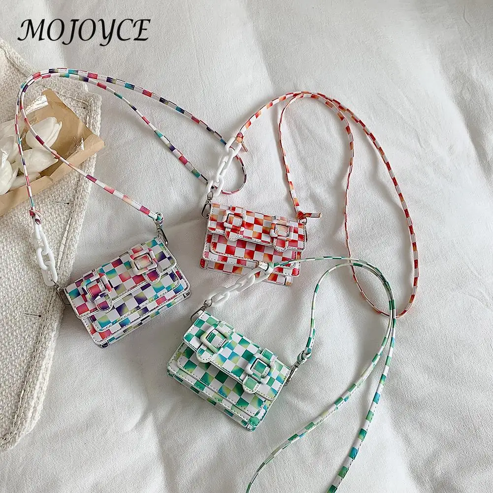 

Stylish Women Plaid Crossbody Bags Casual Female Leather Mini Purse Belt Buckle Flap Handbags for Shopping Travel