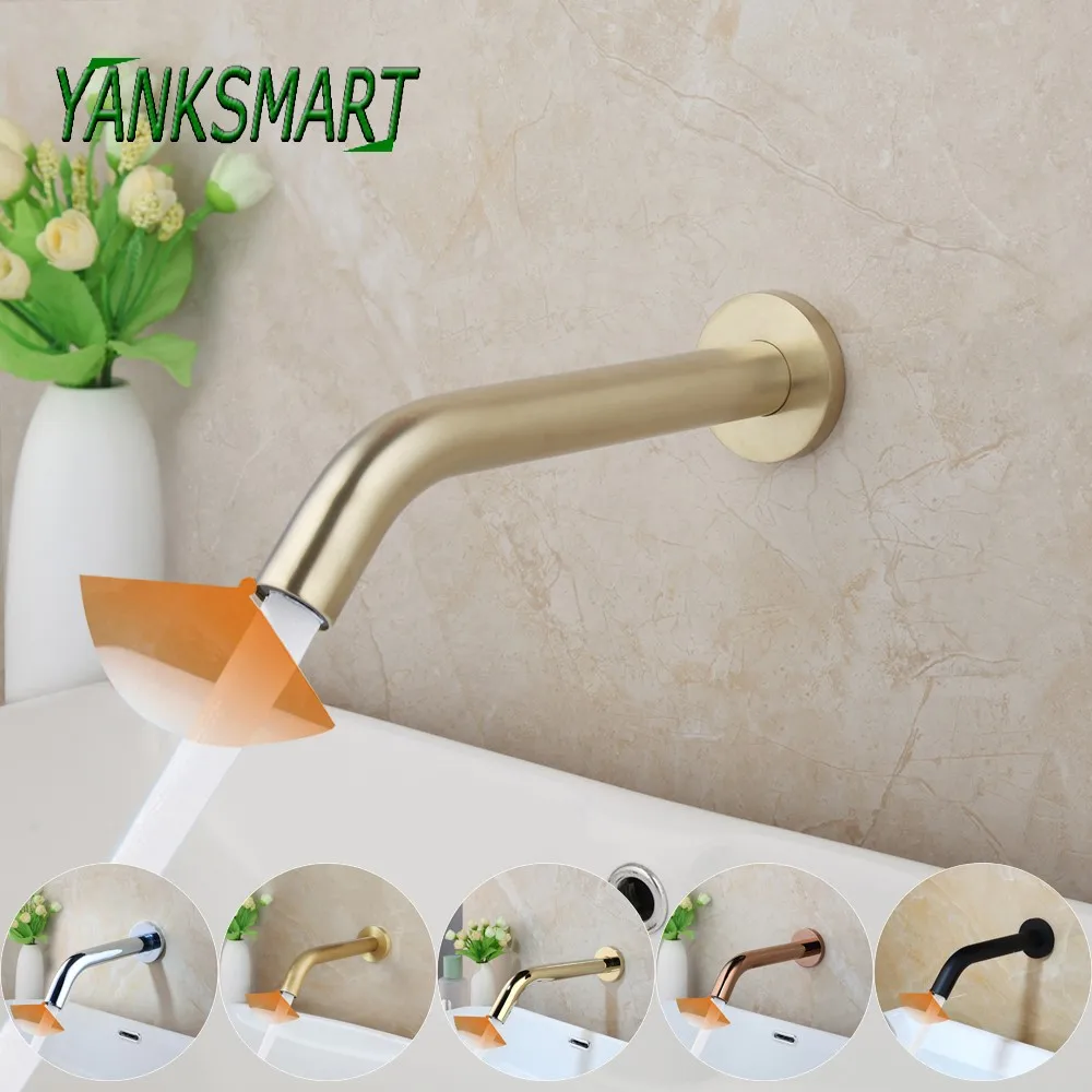 

Черный хромированный смеситель для ванной комнаты YANKSMART, настенный эргономичный смеситель, автоматический смеситель для раковины с сенсорным управлением, смеситель для раковины