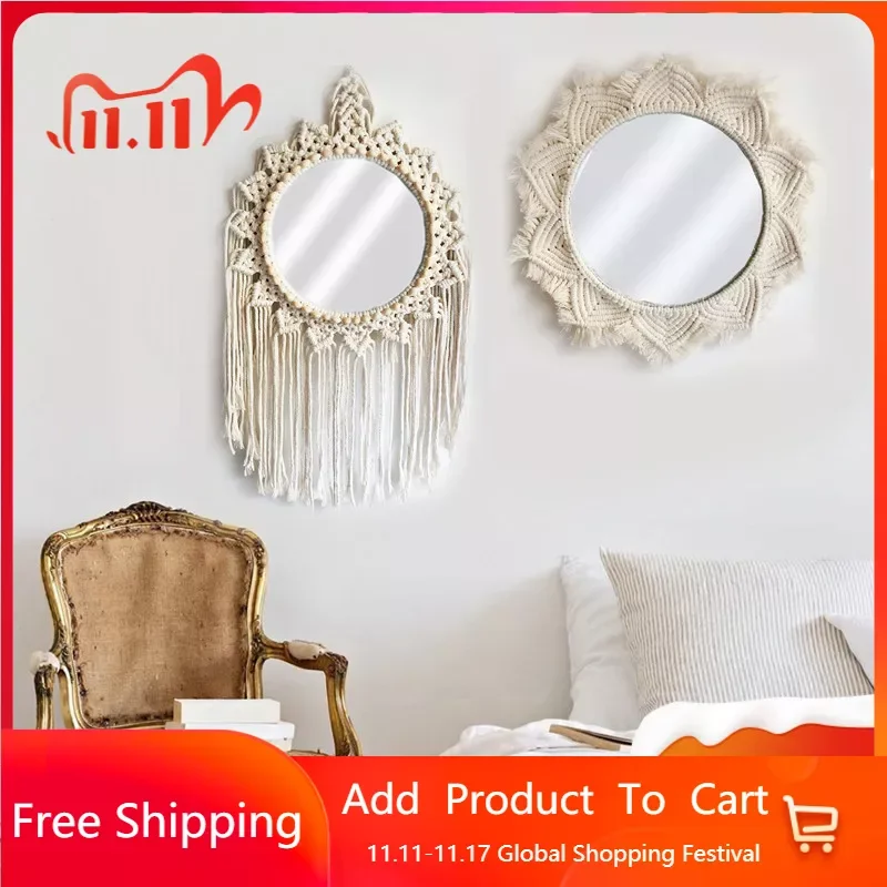 

Rattan Tapestry Wall Hanging Aesthetic Mirror Nordic White Vintage Indie Room Decor Farmhouse Tapiz De Pared Wedding Curtain