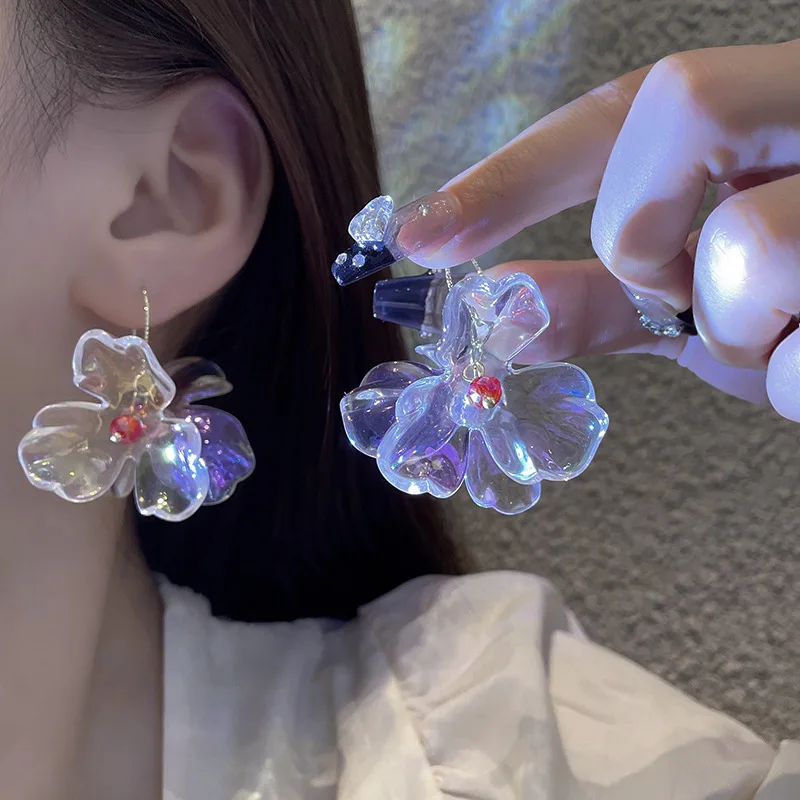 

Korean New 925 Silver Needle Colored Flower Atmosphere Acrylic Stud Earrings For Women Girl Wedding Party Jewelry Gifts