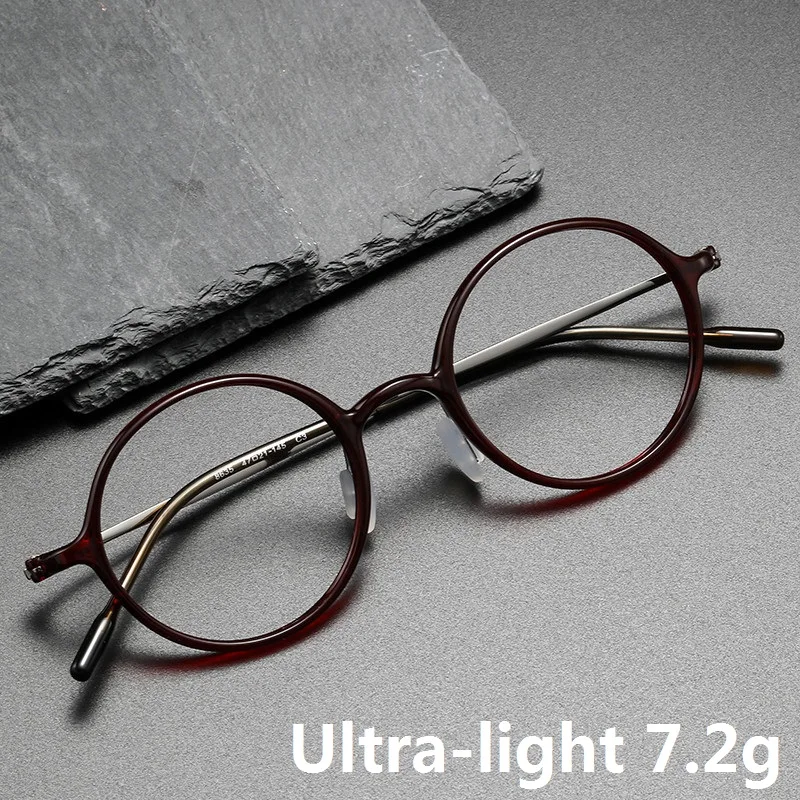 Купи High Quality Fashion Eyeglasses Pure Titanium Glasses Frame Plastic Steel Retro Round Plain Style Ins Myopia Prescription Lenses за 2,280 рублей в магазине AliExpress